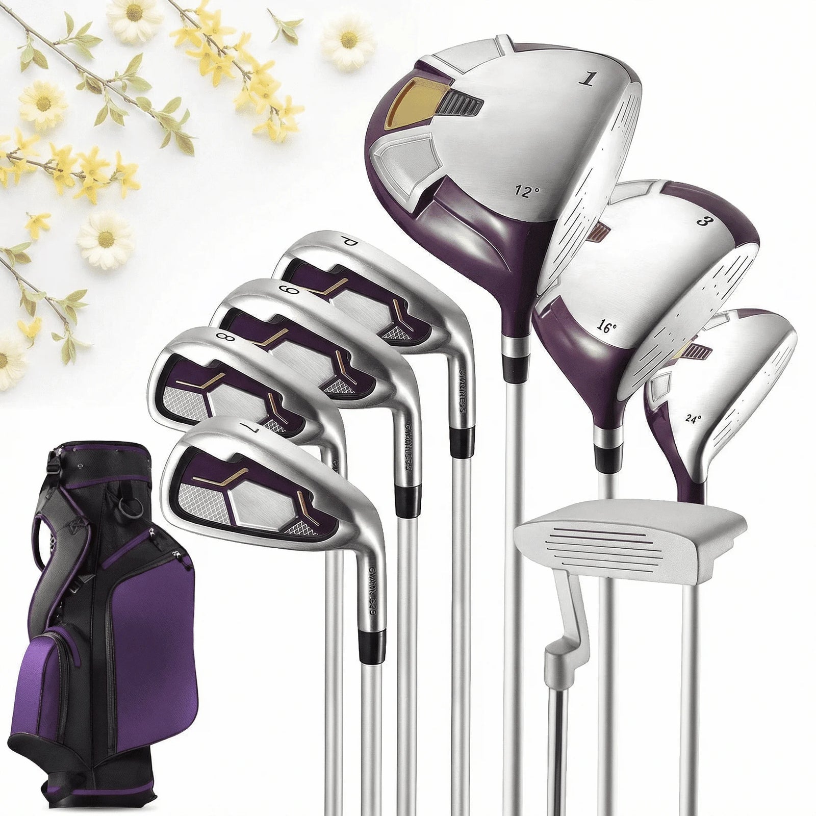 Complete Golf Clubs Package 8 Club Set for Men Woman Right Handed True Temper Steel Shafts Putter Stand Bag and 3 H C Bonus Head