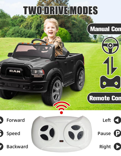 Load image into Gallery viewer, Dodge RAM 2500 Ride on Car for Kids, 12V Powered Ride on Toy with Remote Control, Rear Wheel Suspension, 5 Point Safety Harness, Bluetooth, LED Lights, Electric Vehicles for 3-6 Year Boys, Black
