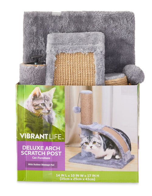 Load image into Gallery viewer, 17"Deluxe Jute Cat Scratching Post with Arch Grooming Massager, Gray, Pack of 1
