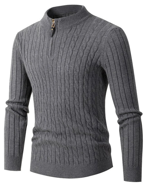 Load image into Gallery viewer, Sweaters for Men Cable Knit Crew Neck Top Long Sleeve Dressy Casual Fall and Winter Quarter Zip Pullover Sweater
