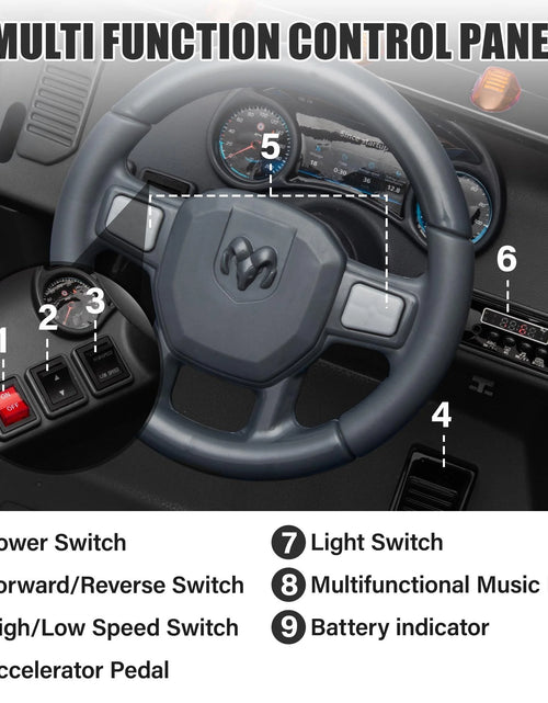 Load image into Gallery viewer, Dodge RAM 2500 Ride on Car for Kids, 12V Powered Ride on Toy with Remote Control, Rear Wheel Suspension, 5 Point Safety Harness, Bluetooth, LED Lights, Electric Vehicles for 3-6 Year Boys, Black
