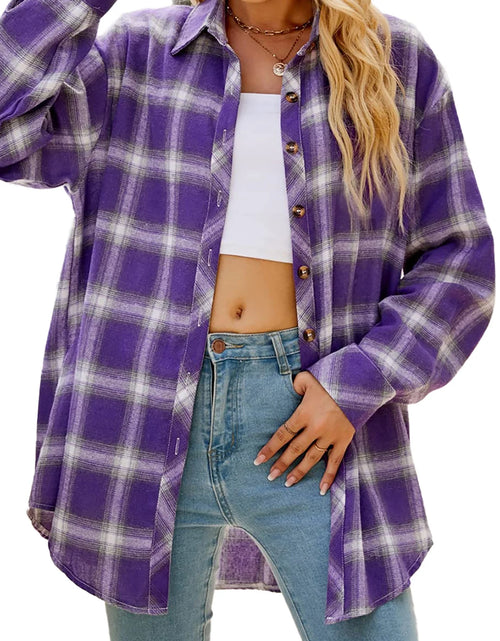 Load image into Gallery viewer, Plaid Flannel Shirts for Women Oversized Long Sleeve Button down Shirts Blouses Tops
