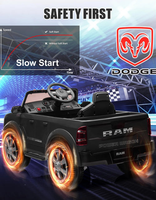 Load image into Gallery viewer, Dodge RAM 2500 Ride on Car for Kids, 12V Powered Ride on Toy with Remote Control, Rear Wheel Suspension, 5 Point Safety Harness, Bluetooth, LED Lights, Electric Vehicles for 3-6 Year Boys, Black
