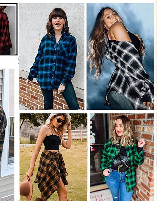 Load image into Gallery viewer, Plaid Flannel Shirts for Women Oversized Long Sleeve Button down Shirts Blouses Tops
