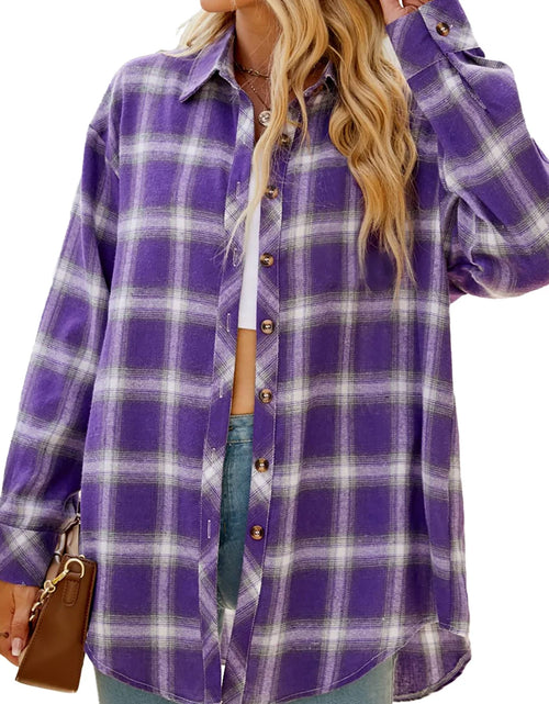 Load image into Gallery viewer, Plaid Flannel Shirts for Women Oversized Long Sleeve Button down Shirts Blouses Tops
