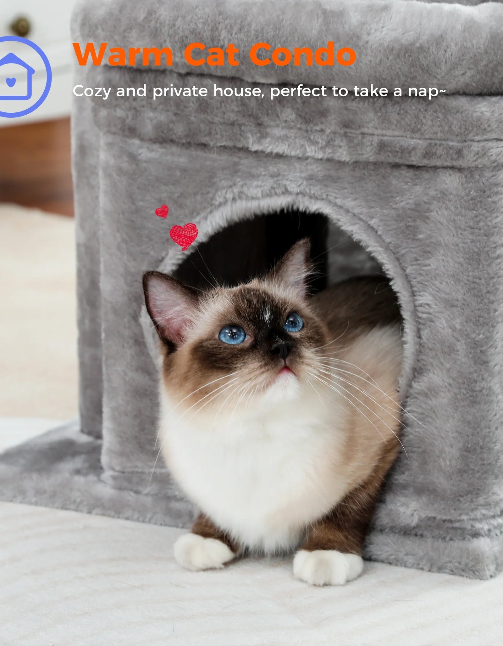 Cat Tree Condo 27" Cat Tower with Large Top Perch and Scratching Posts for Kittens and Medium Cats, Gray